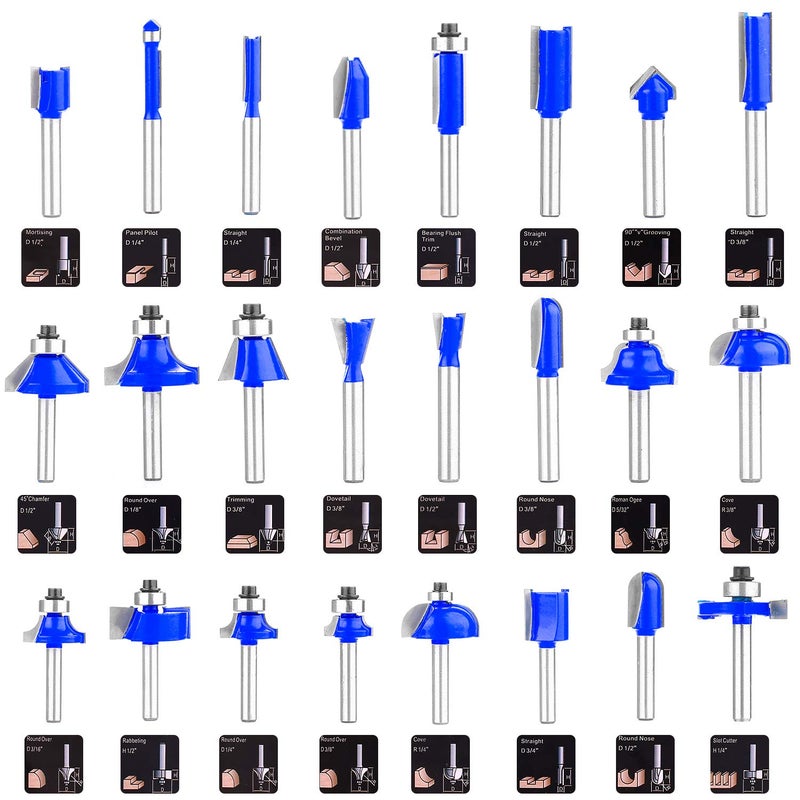 KOWOOD Router Bits Sets of 24A Pieces 1/4 Inch Shank Router Bit Set T Shape - for Commercial Users and Beginners - Image 2